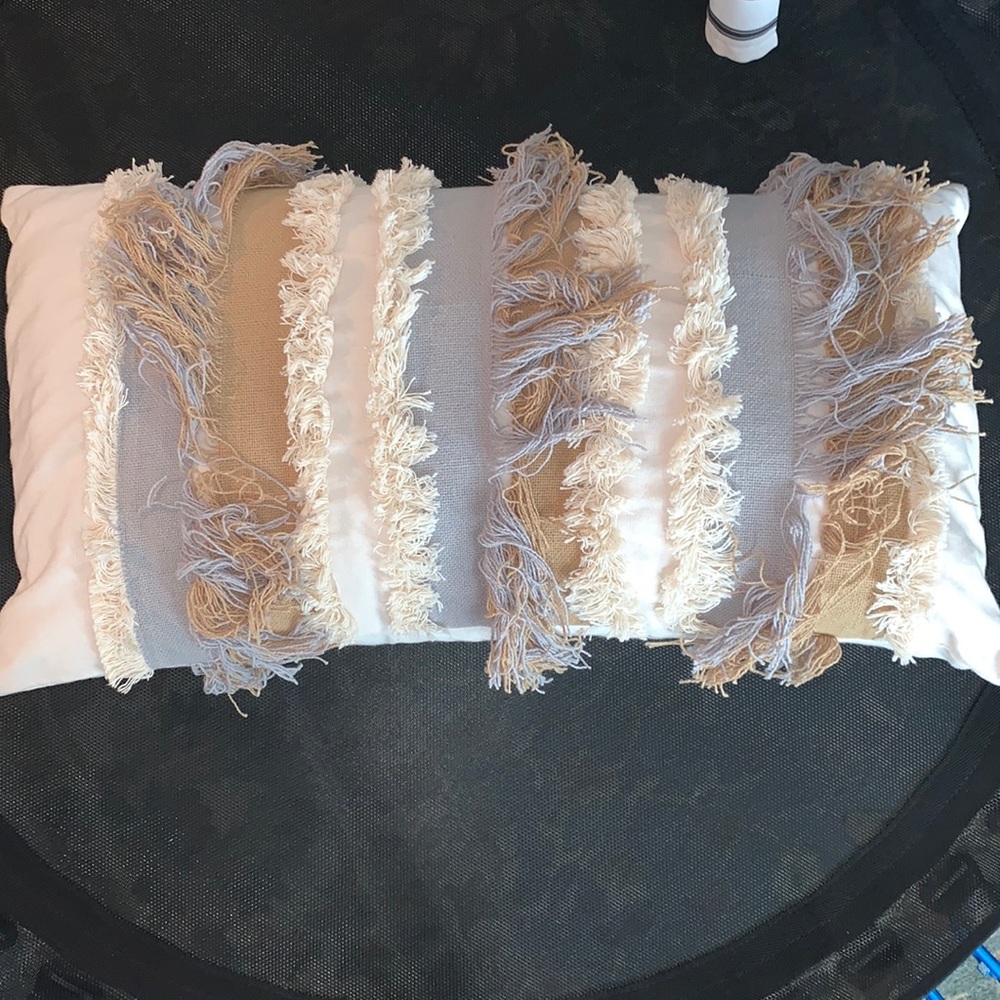 Cream pillow with blue and tan stripes